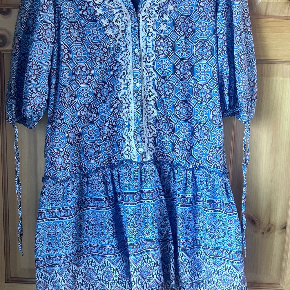 Sundance Blue and White Long Sleeve Dress